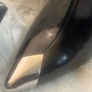 INC black patent leather booty, zip up